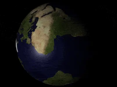 view from satellite as it flies over a simulated earth